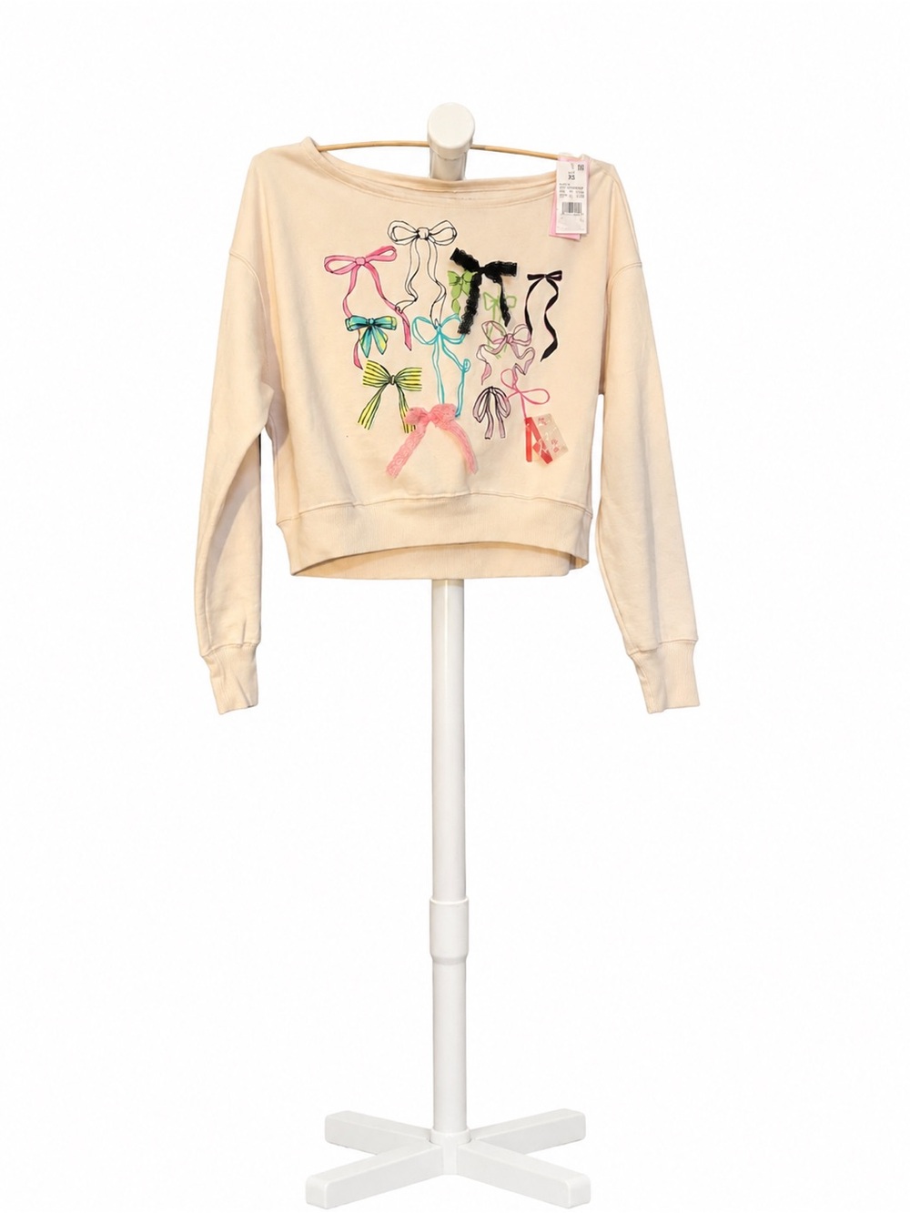 Women’s Cream Cropped Sweatshirt with Bow Motif